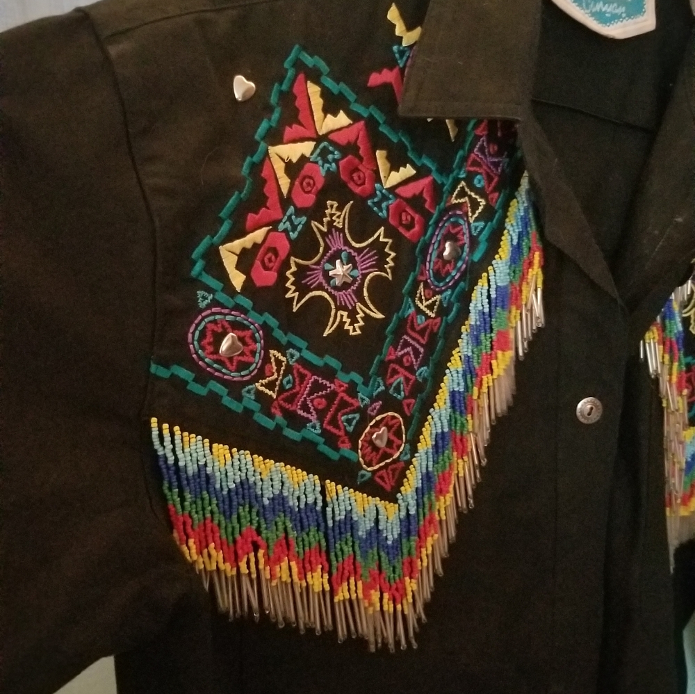 Multicolor Fringe Beaded Southwestern Style Shirt